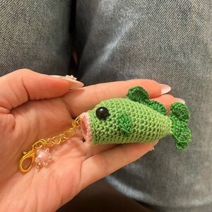 Handmade Crochet Green Fish Keychain